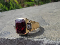14k gold two tone Deco created ruby & genuine diamond estate men's ring 1953