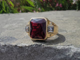 14k gold two tone Deco created ruby & genuine diamond estate men's ring 1953