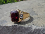 14k gold two tone Deco created ruby & genuine diamond estate men's ring 1953