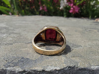 14k gold two tone Deco created ruby & genuine diamond estate men's ring 1953