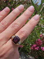 14k gold two tone Deco created ruby & genuine diamond estate men's ring 1953