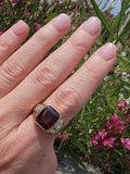 14k gold two tone Deco created ruby & genuine diamond estate men's ring 1953