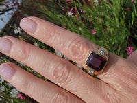 14k gold two tone Deco created ruby & genuine diamond estate men's ring 1953