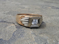 14k gold two tone Art Deco European cut diamond ring HOLD