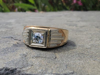 14k gold two tone Art Deco European cut diamond ring