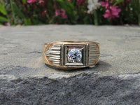 14k gold two tone Art Deco European cut diamond ring HOLD