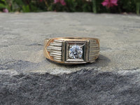 14k gold two tone Art Deco European cut diamond ring HOLD