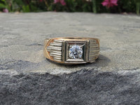 14k gold two tone Art Deco European cut diamond ring