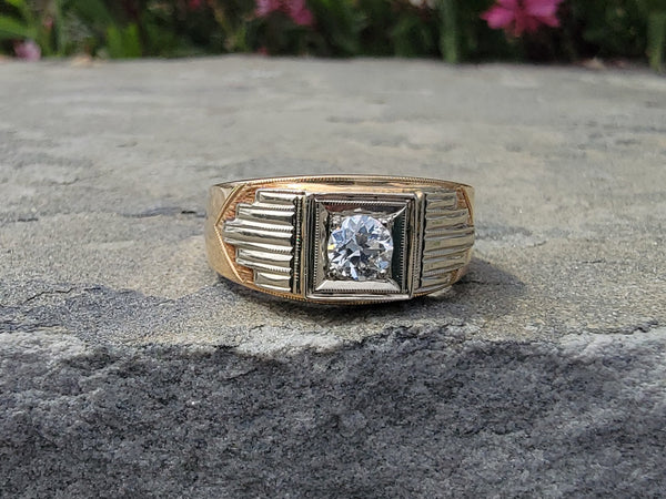 14k gold two tone Art Deco European cut diamond ring HOLD