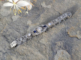 18k white gold c.1920's Deco filigree diamond & blue sapphire bracelet HOLD