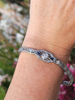 18k white gold c.1920's Deco filigree diamond & blue sapphire bracelet