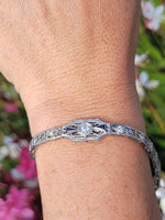 18k white gold c.1920's Deco filigree diamond & blue sapphire bracelet