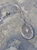 14k white gold Deco c.1920's diamond filigree necklace pendant