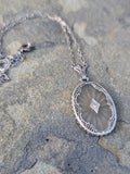 14k white gold Deco c.1920's diamond filigree necklace pendant