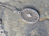14k white gold Deco c.1920's diamond filigree necklace pendant