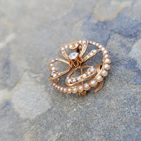 14k gold horseshoe diamond & seed pearl pin brooch
