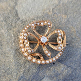 14k gold horseshoe diamond & seed pearl pin brooch