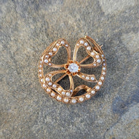 14k gold horseshoe diamond & seed pearl pin brooch