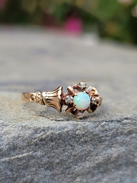 Opal Crystal Ball Ring - Victorian Inspired Giant Opal Ring with Diamo –  Swank Metalsmithing
