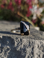 10k gold two tone vintage Deco black ONYX & diamond Ring