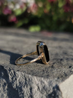 10k gold two tone vintage Deco black ONYX & diamond Ring