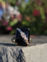 10k gold two tone vintage Deco black ONYX & diamond Ring