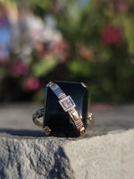 10k gold two tone vintage Deco black ONYX & diamond Ring