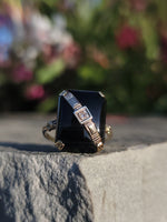 10k gold two tone vintage Deco black ONYX & diamond Ring