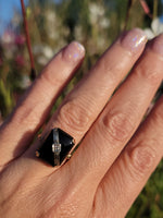 10k gold two tone vintage Deco black ONYX & diamond Ring