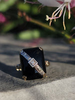 10k gold two tone vintage Deco black ONYX & diamond Ring