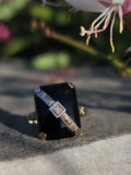 10k gold two tone vintage Deco black ONYX & diamond Ring
