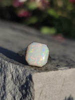 14k white gold Deco c.1920's BELAIS opal ring