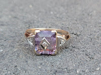 10k gold two tone amethyst & diamond estate Deco ring