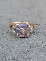 10k gold two tone amethyst & diamond estate Deco ring