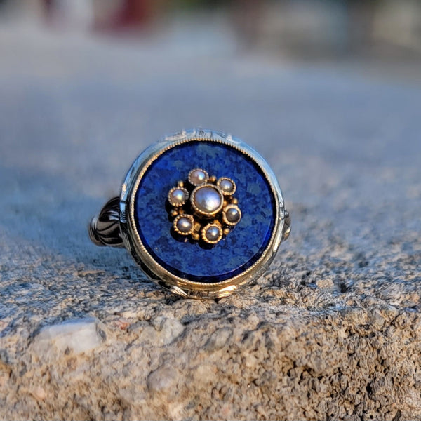 10k gold lapis & pearl estate ring