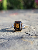 10K gold smokey quartz & diamond estate ring
