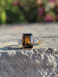 10K gold smokey quartz & diamond estate ring