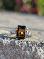 10K gold smokey quartz & diamond estate ring