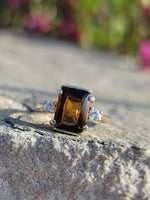 10K gold smokey quartz & diamond estate ring
