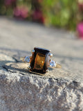 10K gold smokey quartz & diamond estate ring