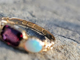 15ct gold c.1920's opal & garnet ring  - hallamarks