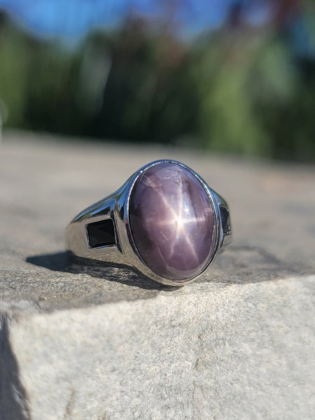 platinum natural Star Sapphire &onyx estate ring