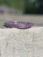 18k white gold ruby stackable eternity wedding band - size 6.55