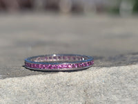 18k white gold ruby stackable eternity wedding band - size 6.55