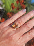 10k gold two tone Deco emerald cut CITRINE estate ring