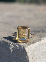 10k gold two tone Deco emerald cut CITRINE estate ring