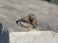 14k Victorian - Edwardian fancy yellow diamond mine cut halo ring - GIA