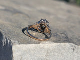 14k Victorian - Edwardian fancy yellow diamond mine cut halo ring - GIA