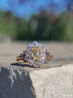 14k Victorian - Edwardian fancy yellow diamond mine cut halo ring - GIA