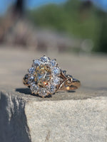 14k Victorian - Edwardian fancy yellow diamond mine cut halo ring - GIA